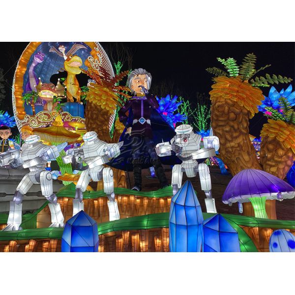 Large Dinosaur Fabric Chinese Lanterns Show Workers Customize Dinosaur Park To Display
