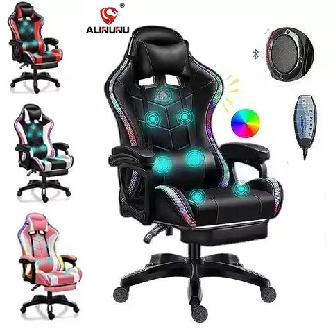 Removable Cover Synthetic Leather Gaming Massage Chair with RGB Lights and