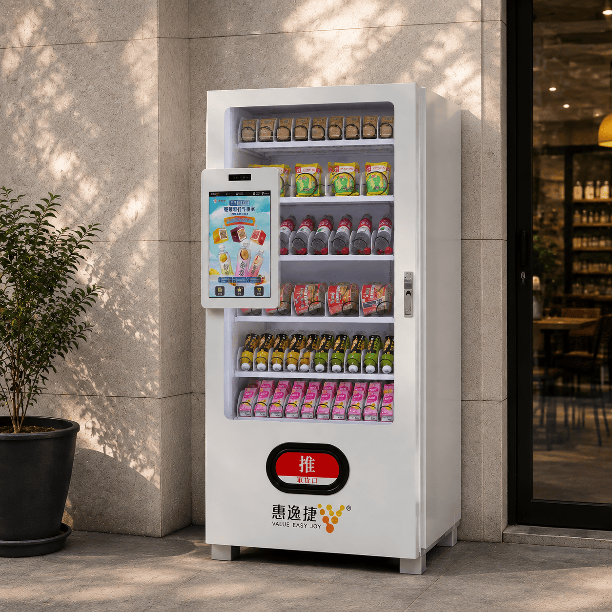 Smart Beverage Vending Machine with 21.5 Inch Touch Screen, Refrigerated Drink Dispenser, Cashless Payment and Remote Management System for Commercial Self Service Retail