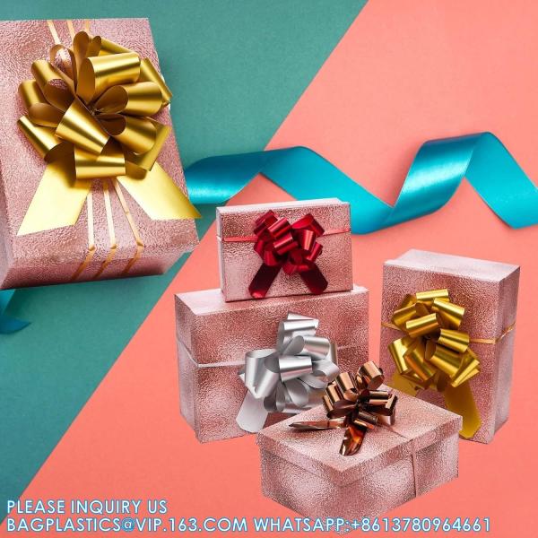 Metallic Rose Gold, Red, Gold, Silver Gift Wrap Pull Bow Set, 6 Inch Large 4'' , Assorted Ribbon For Gift Basket