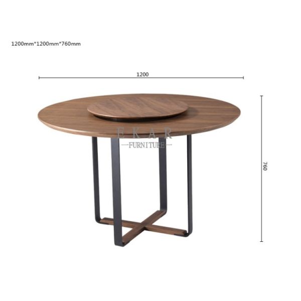 Wooden Walnut Metal Legs Round Dining Table With Rotating Centre