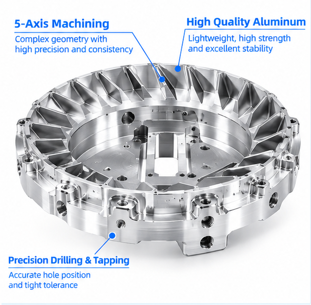 6061 / 7075 Cnc Machine Metal Parts Aluminum Stator Assembly Components 0.005mm Machining Accuracy