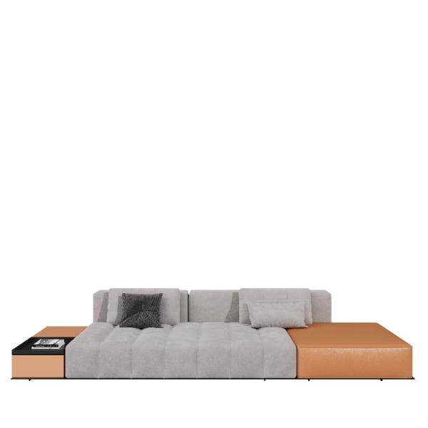 Mobiliário de apartamento moderno, elegante e prático com sofás de cores correspondentes