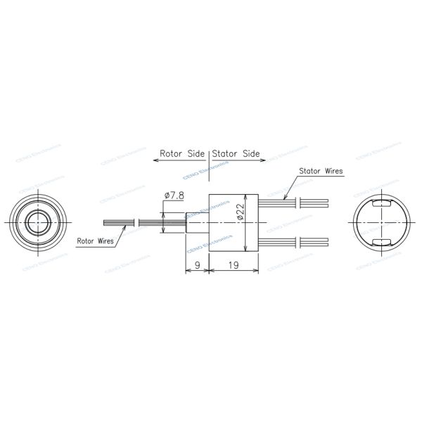 Low temperature small capsule slip ring with electric power and optional