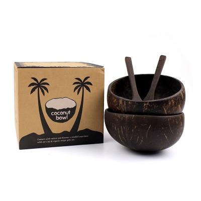 Customized Coconut Bowl with Flower Pattern Shell and Wooden Spoon Set Customized Box