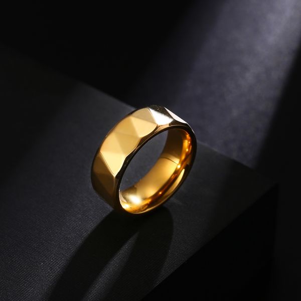 8MM Fashion Men Jewelry Gold Plating Rings Stainless Steel Punk Jewelry