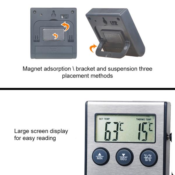 Instant Read Digital Meat BBQ Cooking Thermometer With Stainless Steel Probe