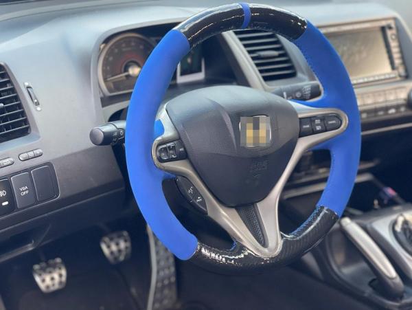 2007-2010 Honda Civic VIII Stufenheck Handmade Blue Suede Carbon Steering Wheel Cover