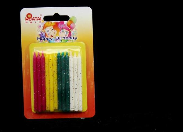 Paraffin Wax Glitter Cake Candles Red / Yellow / Green / White Color For Wedding Party