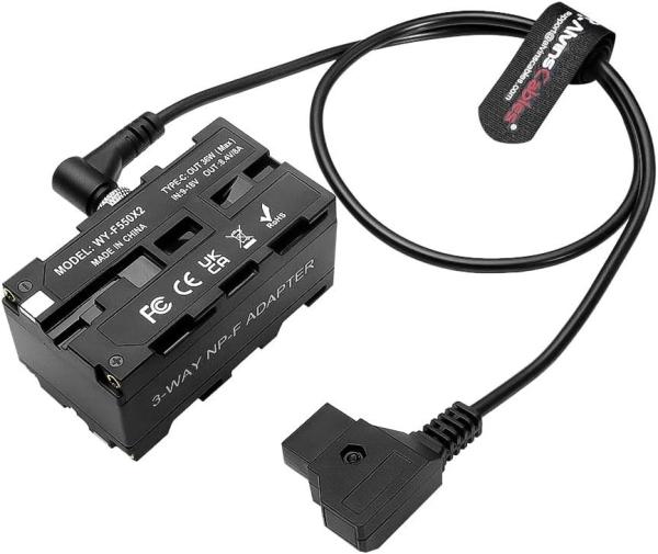 Alvin’s Cables D-tap to Double-Sided NP-F Dummy Battery Power Cable for Atomos Ninja| SmallHD| Feelworld Monitor, NP-F550| F570| F770| F970 Dummy Battery Power Adapter with Type-C Port,60CM|24in