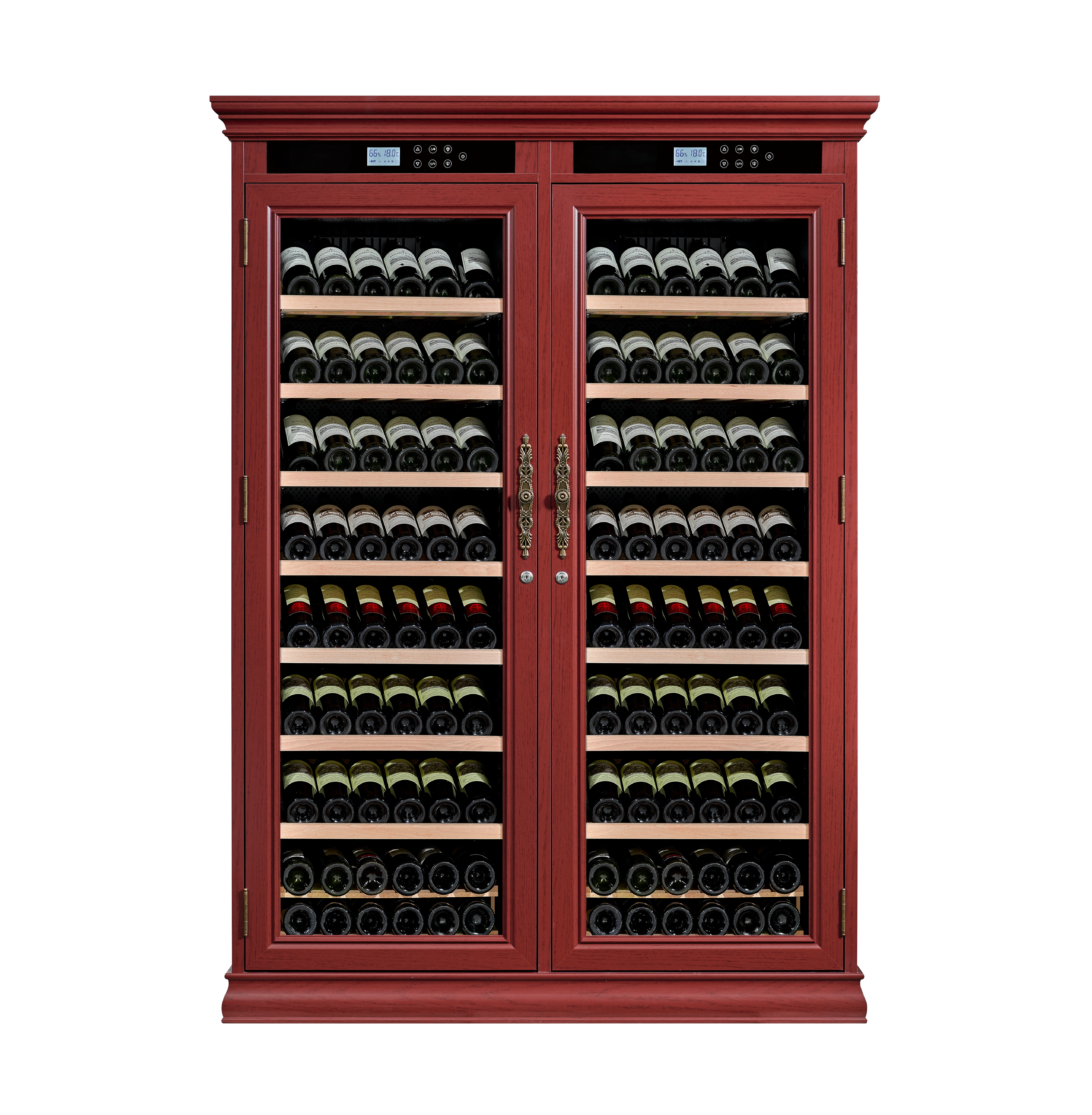 Lockable Dual Glass Doors Solid Wood Kitchen Wine Cooler Cabinet