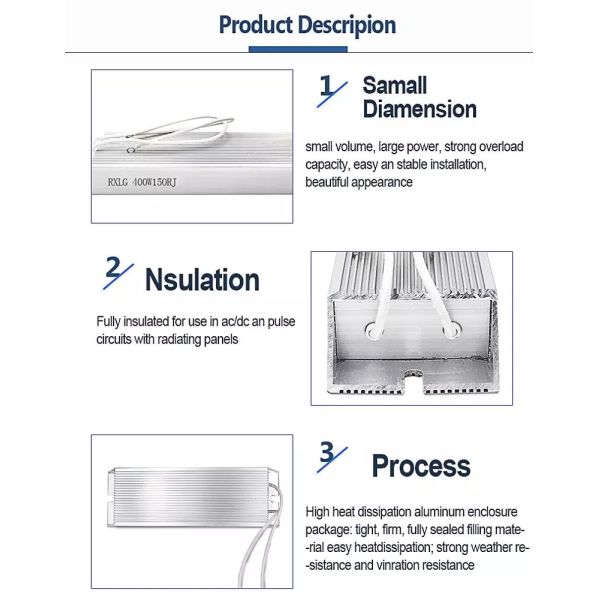 High Power RXLG 400w 150RJ Aluminum Case Wirewound Braking Resistor for Precharger