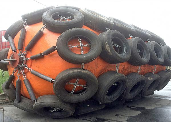 Ship Collision Protection Foam Fenders With Tire Nets Installed On The Dock Hull