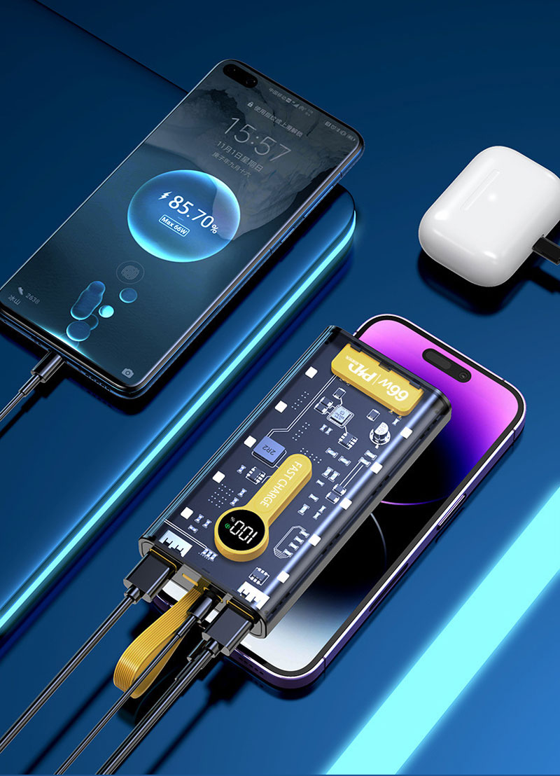 20000mAh Travel 2 USB быстрый зарядный энергобанк встроенный - в кабель для сотового телефона