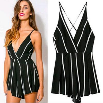 Women's Black Playsuit Romper Dress Jumpsuit White Stripe Women's Dresses