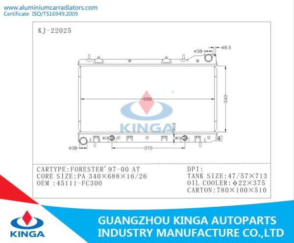 Aluminum Car Radiators for Subaru Forester 97 - 00 with OEM 45111 FC300