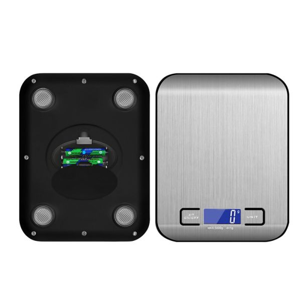 Battery Powered Stainless Steel Kitchen Scale 5KG Capacity and Accurate 1g Reading for Weight Measuring in the Kitchen