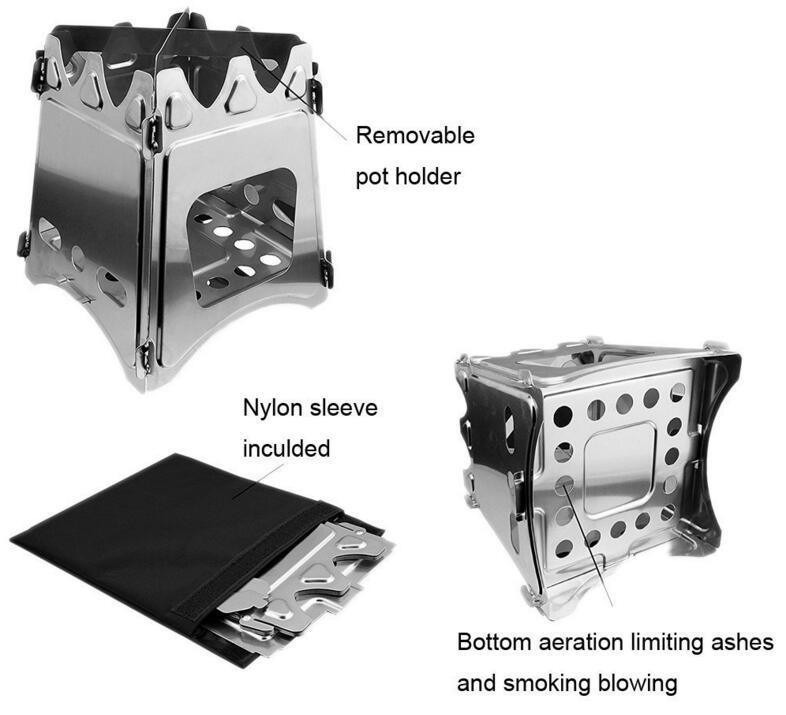 Outdoor Stainless Steel BBQ Wood Stove Mini Camping Cooking Picnic Folding Stove No