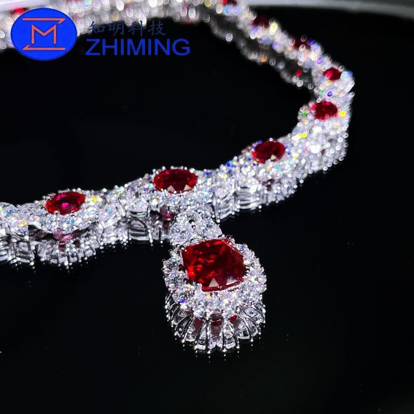 Lab-Created Pigeon Blood Red Sapphire Necklace – Customizable Sizes, Exquisite Cut