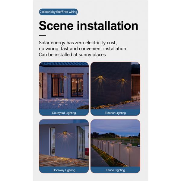 Outdoor Ambiance Solar Decorative Wall Light 1.2V IP65 ABS Plastics Material