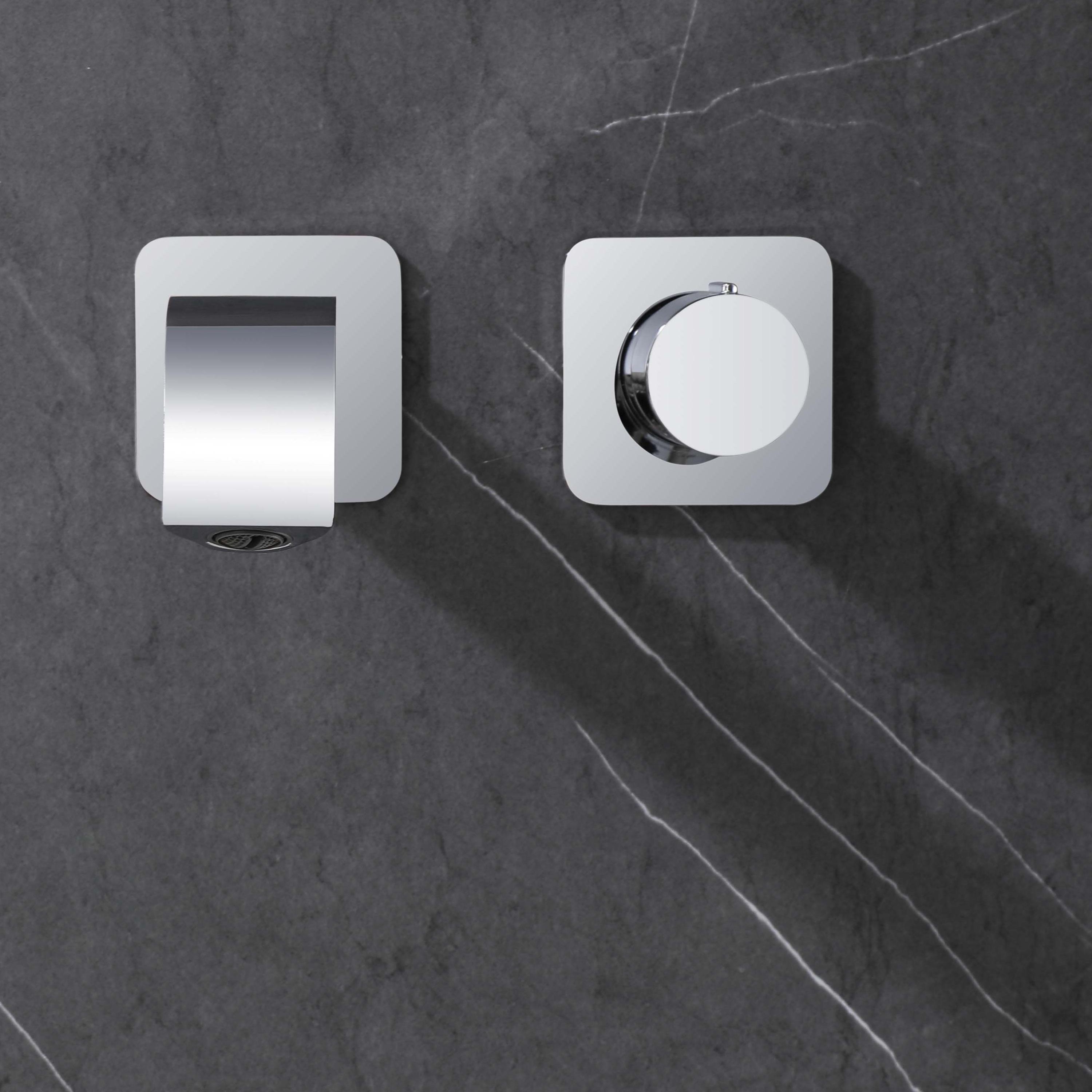 Elongated Spout Bathroom Faucet Taps Square Flat Escutcheon Concealed Wall Mount Polished Chrome