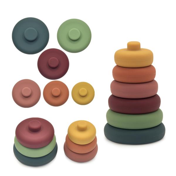 Round 80mm Baby Stacking Toy 100% Food Grade Silicone Teethers