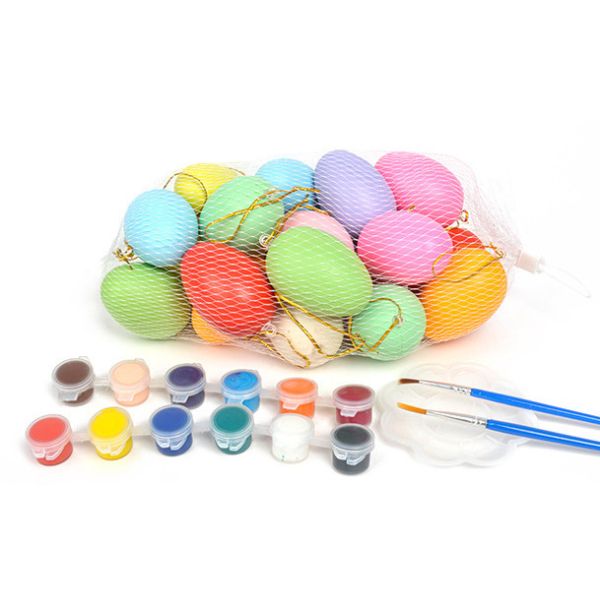 Assorted colors Plastic Easter eggs with Acrylic paint and brush for KIDS DIY painting Wooden and Plastic Easter Eggs