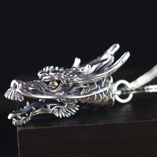 Men Necklace Retro 925 Sterling Silver Dragon Head Pendant Silver Wheat Chain Necklace (DZ020998)