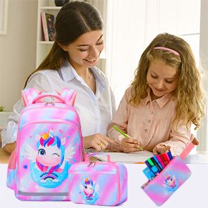 Unicorn Girls School Backpack Large Capacity Three Piece Set with Waterproof Inner Bag