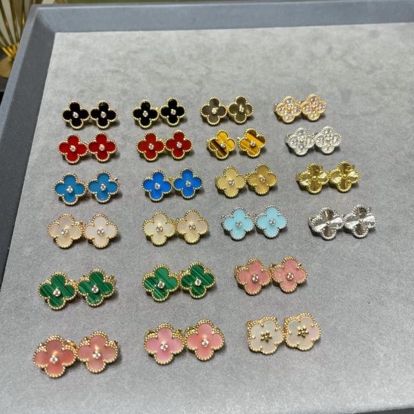 18k Solid Gold Earrings Agate Jewelry Replica Jewelry VAN Four Leaf Clover Earrings