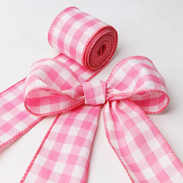 Jacquard 10mm Plaid Ribbon Wired Burlap Ribbon in Various Colors for and Customizable