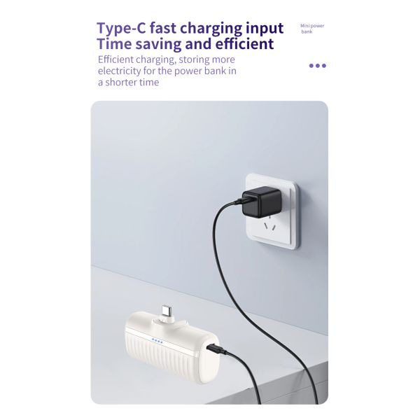 Mini Type C Portable Power Bank Quick Charging 5000mah Power Bank Customized