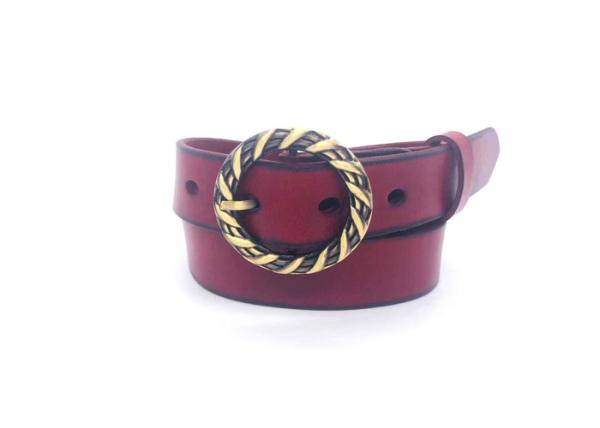 Red Womens Genuine Leather Belt For Jeans Dresses Pants With Braided Design Anti - Brass Buckle