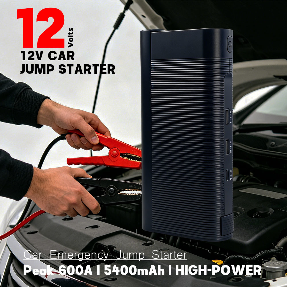 Slim 12V Car Jump Starter with 600A Peak Current and 6000mAh Battery Capacity Portable Power Bank Emergency Battery Booster