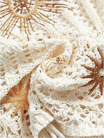 Women'S Plus Size Crochet Halter Crop Top Lace Up Backless Embroidered Hippie Boho Tank Crochet Swimsuit Beach Overskirt Swimsuit Cover Ups