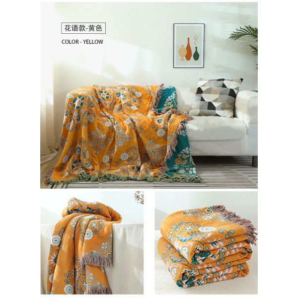 Y-F Natural Bohemian Cotton Flower Style Tassel Sofa Couch Cover Slipcover Blanket Sofa Beds Throw