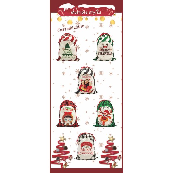 Sublimation Santa Sacks 2025 Christmas Gifts, Packaging Stocking Santa Claus Bag, Canvas Christmas Drawstring Gift Bags