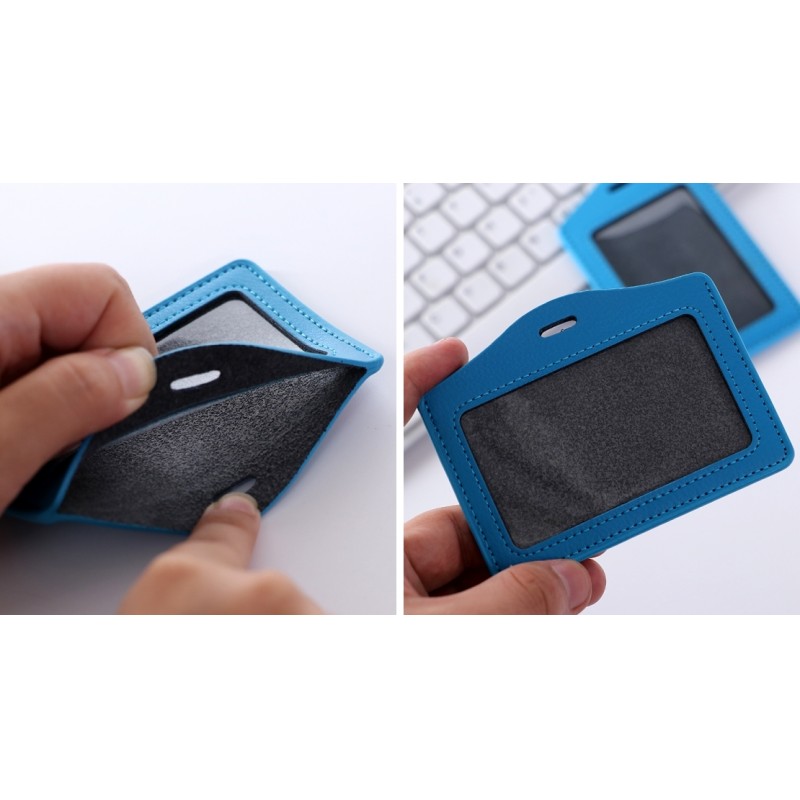 Portable Genuine Leather ID Badge Holder Retractable Vertical Horizontal