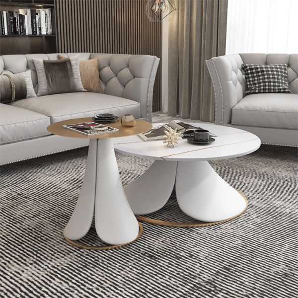 2pcs Living Room Round Rock Coffee Table 50cm Long With Super Fiber Leather