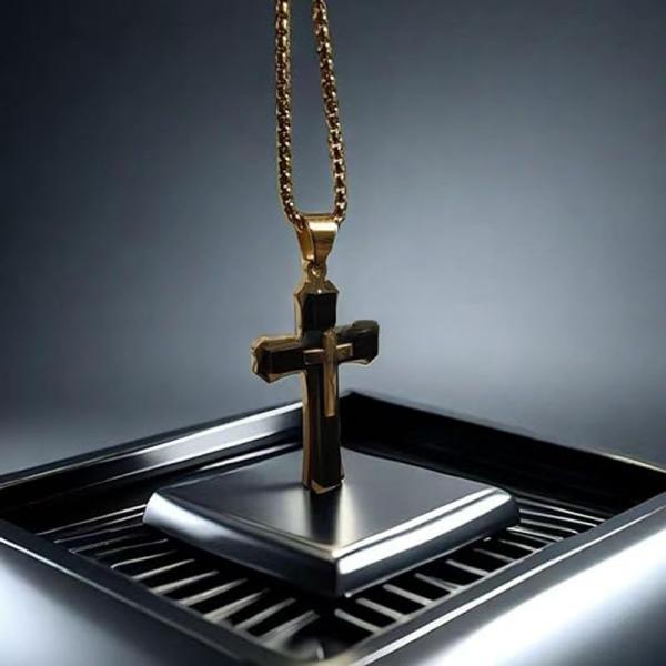 Stainless Steel Cross Pendant Necklace Large Gold Men's Masculine Jewelry