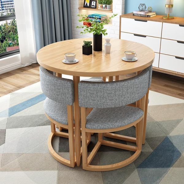 Nordic Style Round Dining Table Set Modern Solid Wood Dining Table and Chair Set for Home and Apartment
