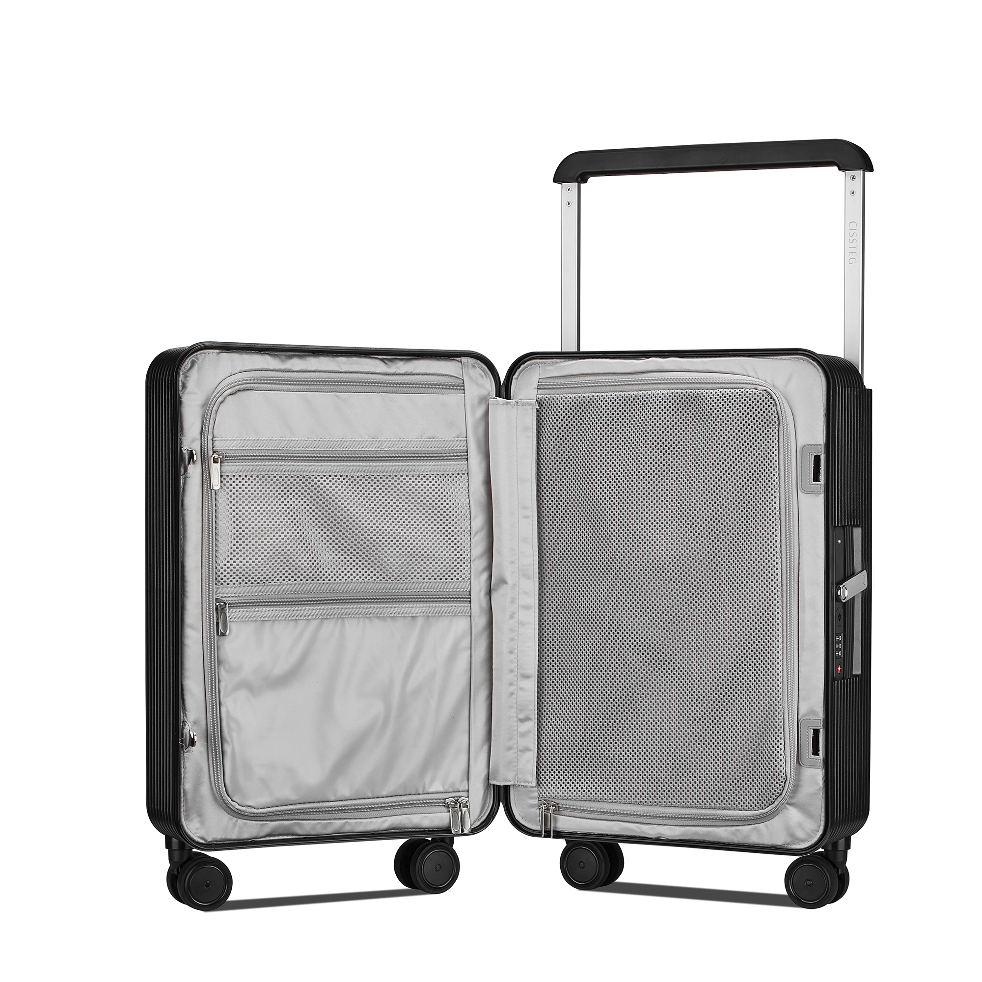 Swivel Frame smart carry on suitcase blue  Wide travel trolley bags TSA Lock Airline