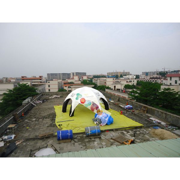 10m Span Inflatable Airtight Spider Event Tent Black PVC Frame Posts With White Printed Roof