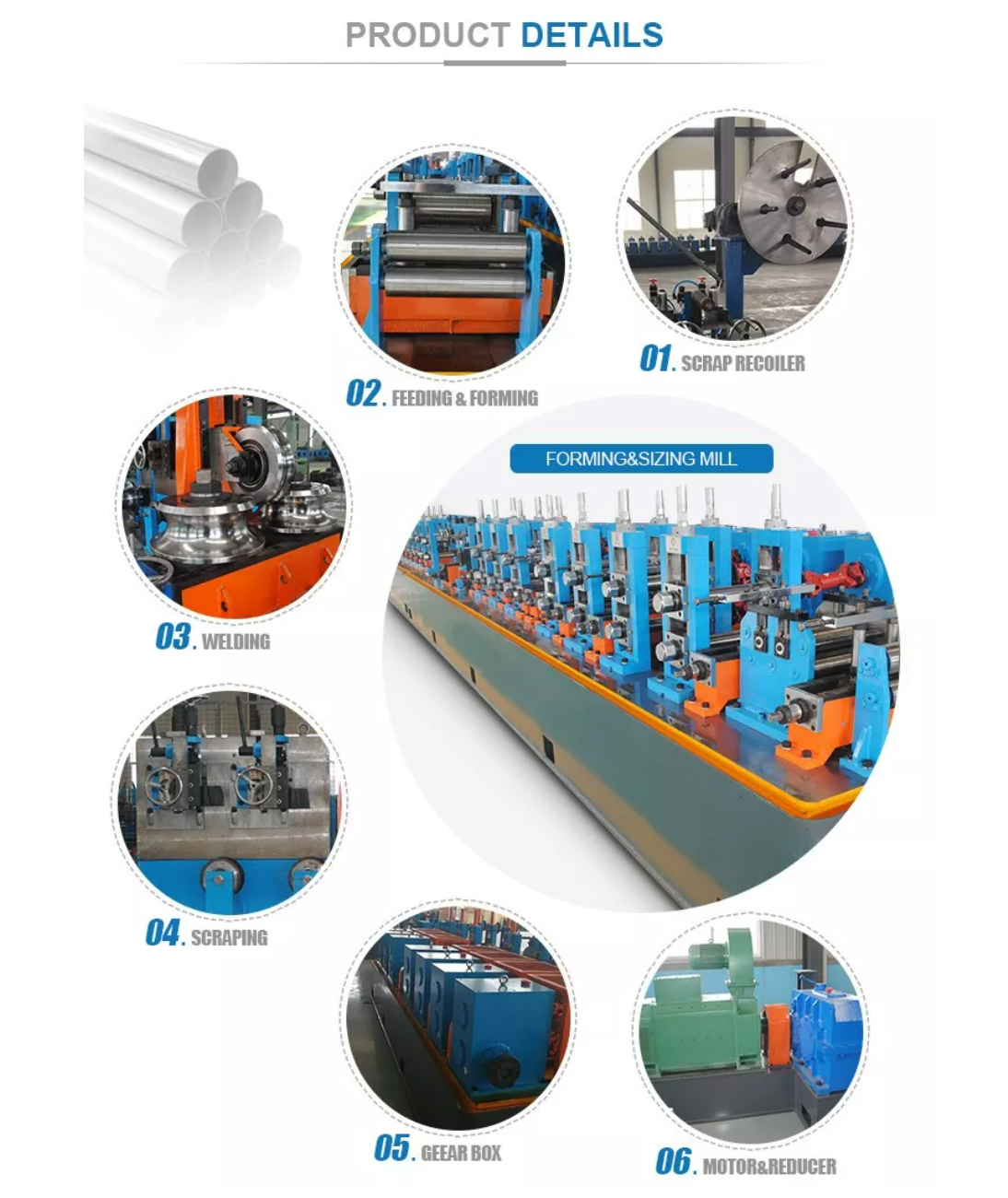 Высокочастотный сварный трубопровод Синий сварный трубопровод из углеродистой стали Максимальная скорость 120 м / мин Диаметр 12 - 63 мм