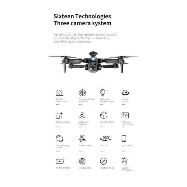 Optical Flow Drone With Triple 4k Camera Wifi Fpv Camera Stabilizer for Beginners Obstacle Avoidance RC Quadcopter 2.4G