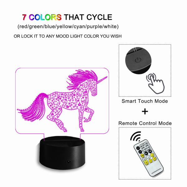 Unicorn 3d Night Light 7 Colors Change with Remote Night Lights for Kids Room Decor or Perfect Gift for Kids