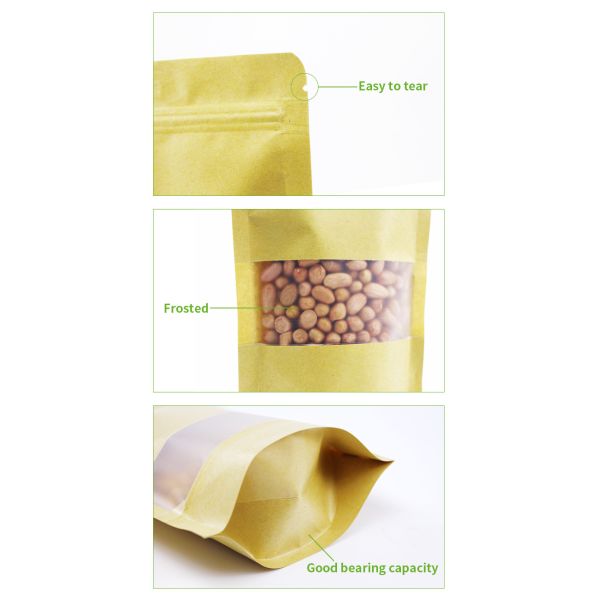 Zip lock PET LDPE Paper Food Pouches Kraft Resealable Bags For Coffee Beans