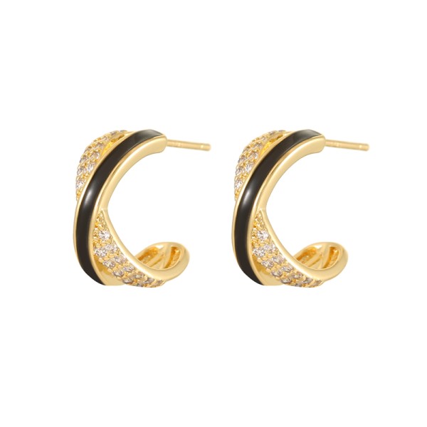 Jiexing Wholesale Trendy Drop Oil CZ Design X-shape Stud Earring Enamel White Black Color Jewelry Accessory for Women