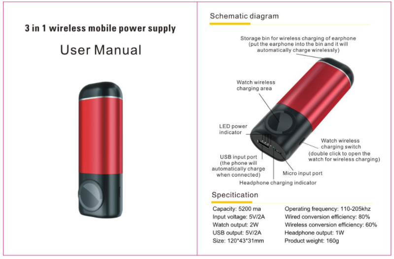 3 в 1 банке 15W 5200mAh силы заряжателя Multifuntional беспроводном