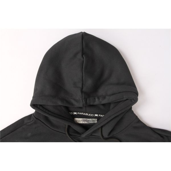 Black Towel Embroidered Mens Hoodie 320gram 65% Polyester 35% Cotton
